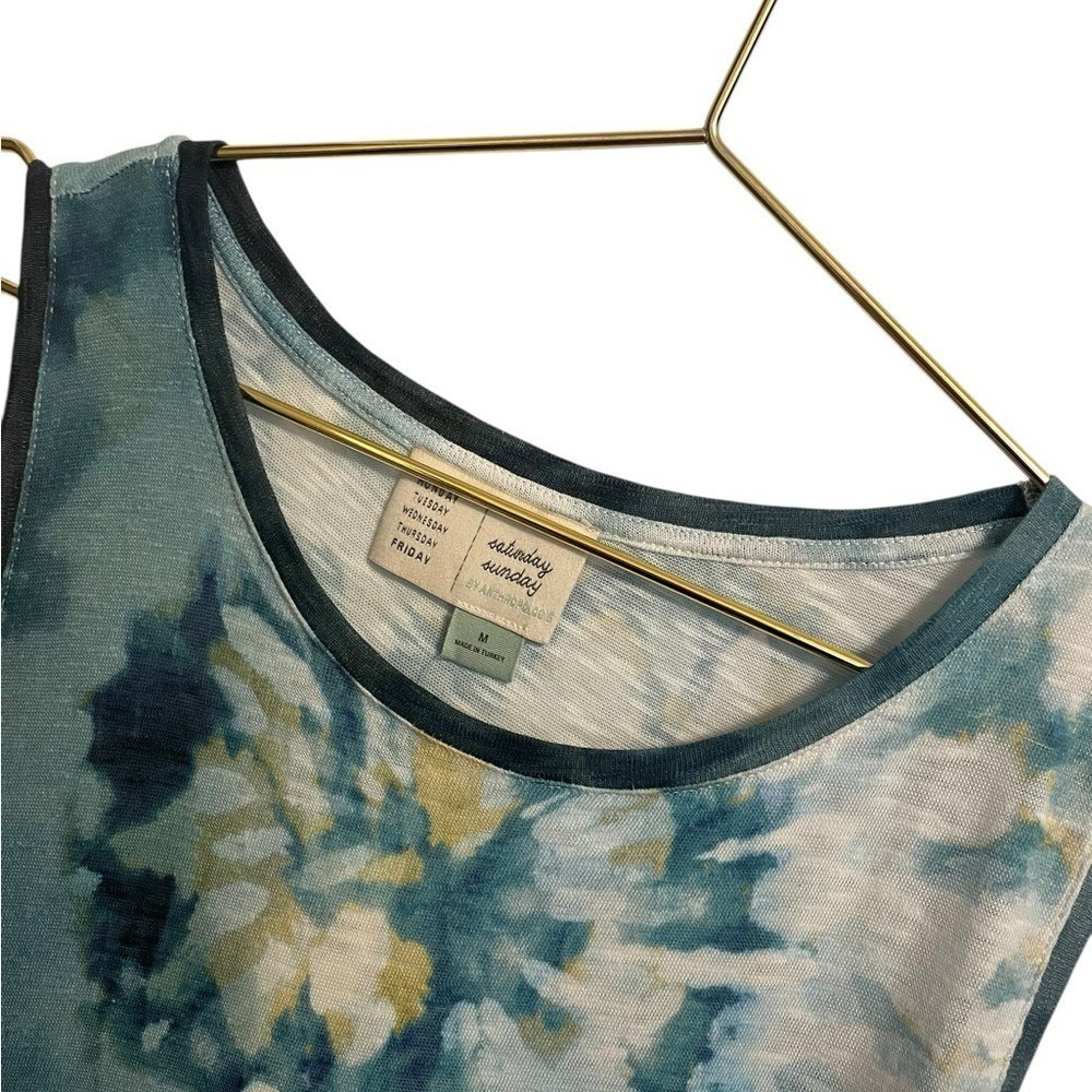 Saturday Sunday Anthropologie Blue Tie Dye Drop Waist Ruffle Hem Dress M - Picture 4 of 8